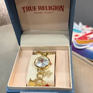 True Religion Gold Charm Watch with Silver Dial